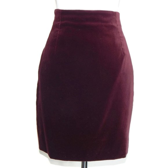 SELINA BLOW LONDON Sexy Bordeux Plum Velvet Pencil Skirt size 6 runs small 23"W - Picture 1 of 4
